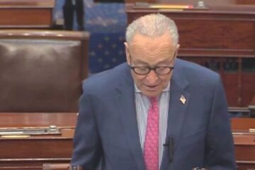 Senate Minority Leader Chuck Schumer speaking on the Senate floor