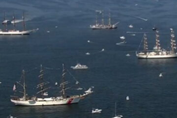 Tall ships gathered off Sandy Hook, New Jersey, for America 250 celebrations