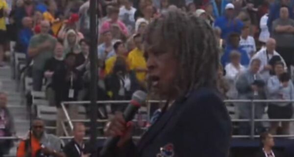 Martha Reeves performing the national anthem before the Women’s Pro Baseball League opener