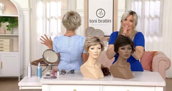 QVC personality Toni Brattin during a live wig demonstration that produced a viral verbal slip