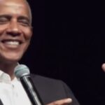 Barack Obama speaking at Colgate University while discussing President Trump’s White House media ban