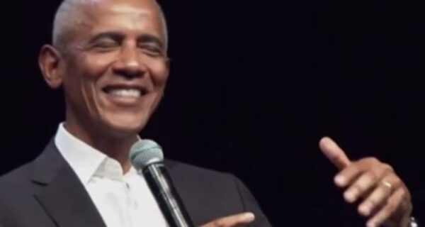 Barack Obama speaking at Colgate University while discussing President Trump’s White House media ban
