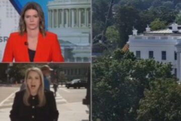A man heckles CNN reporter Betsy Klein outside the White House during a live segment