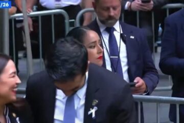 Zohran Mamdani and Alexandria Ocasio-Cortez at a 9/11 memorial ceremony