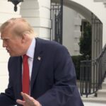President Donald Trump speaking to reporters outside the White House