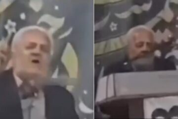 Senior Iranian Revolutionary Guard Corps candidate Naemat al-Hami speaking at a rally before reportedly suffering a fatal heart attack