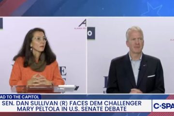 Dan Sullivan and Mary Peltola during the Alaska Senate debate