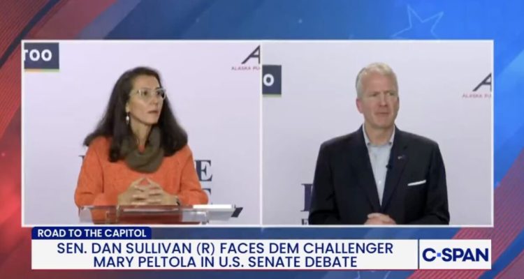 Dan Sullivan and Mary Peltola during the Alaska Senate debate