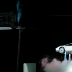 Tesla Roadster prototype hovering during an expo demonstration