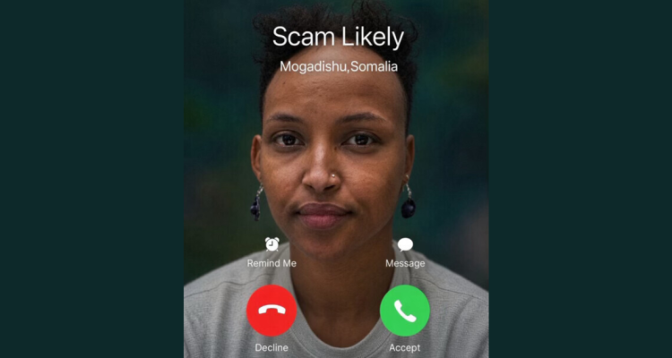 Mock incoming-call image shared by President Trump showing Ilhan Omar and a “Scam likely” caller ID